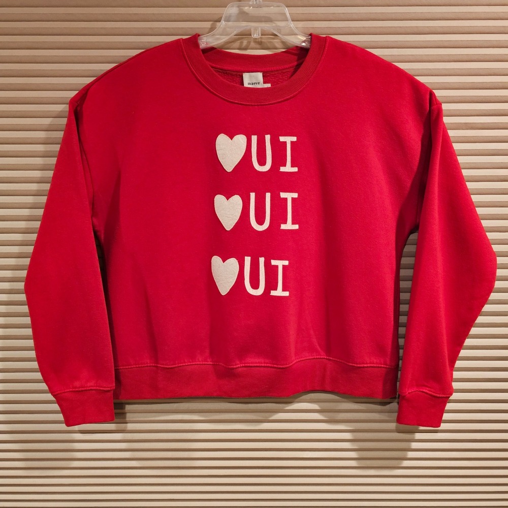 Maeve Anthropologie Red Oui Heart Graphic Sweatshirt Rebecca Mayfield Large